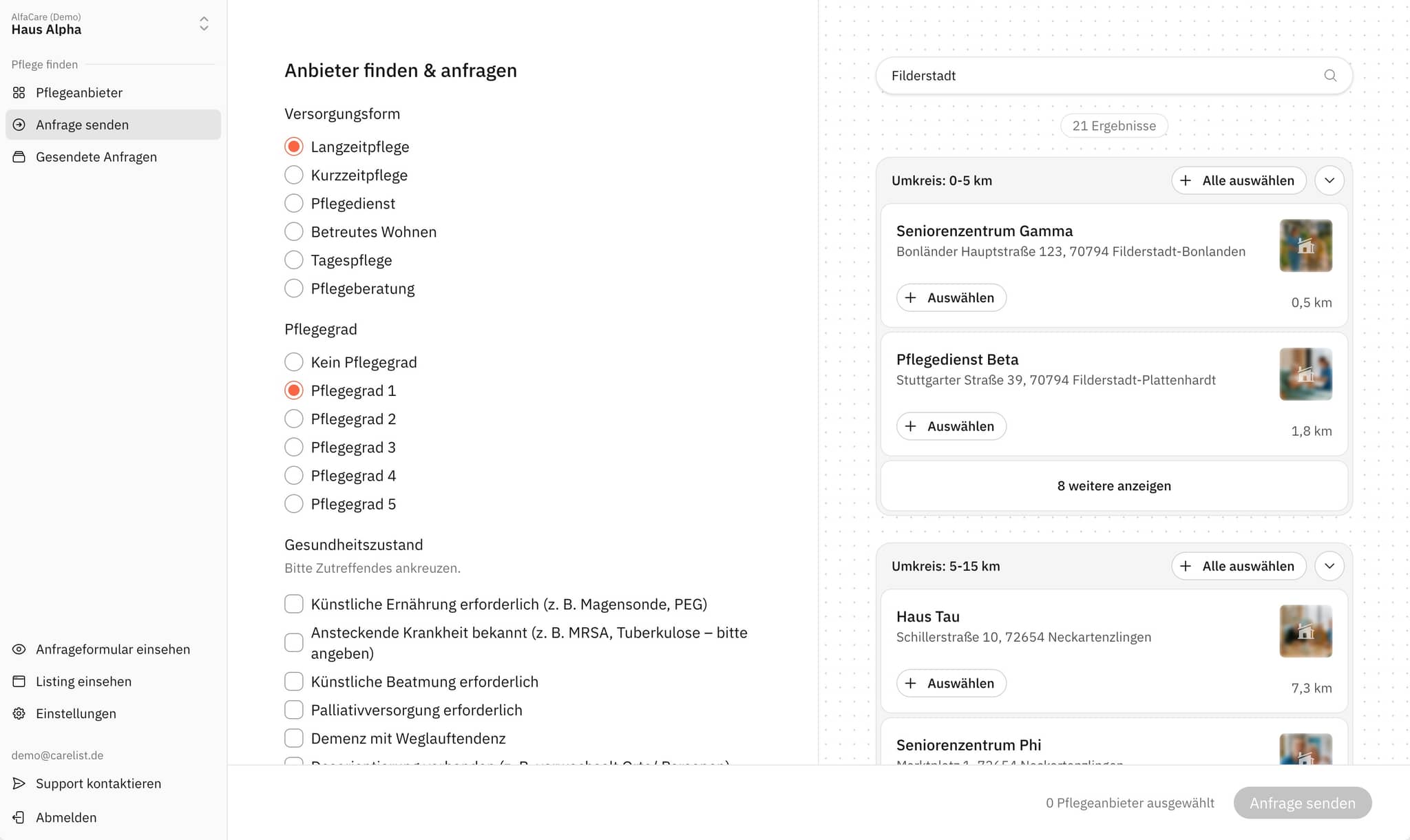 carelist für Kliniken - Entlassmanagement - Überleitung erstellen - Recare Alternative